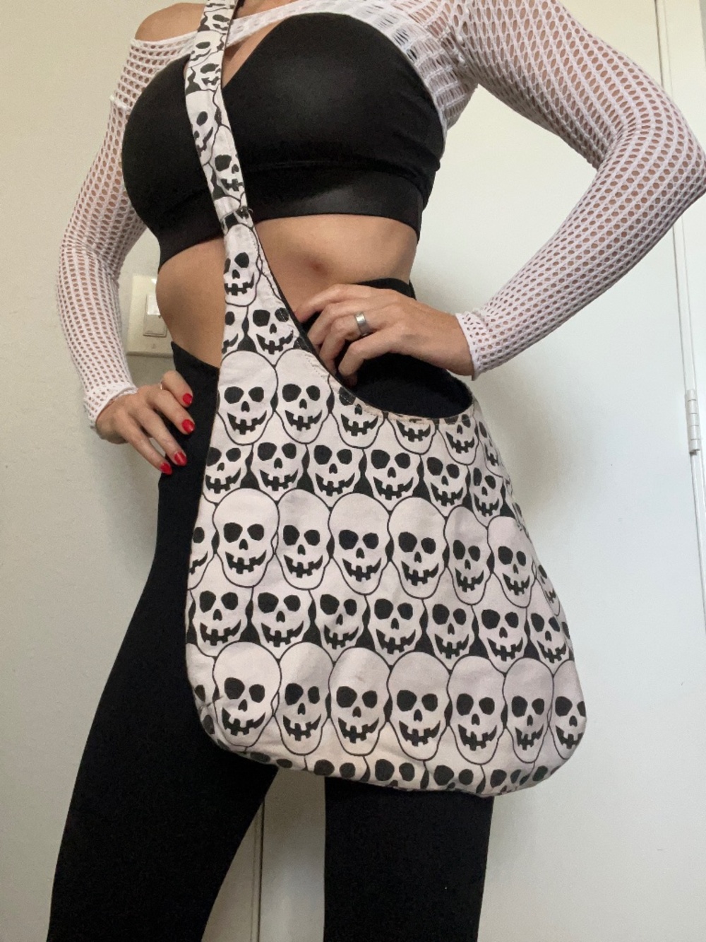 Trick or treat bag satchel some stains skull Halloween purse